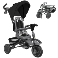Qaba 6 in 1 Toddler Tricycle for 1-5 Years Old with Push Handle, Removable Canopy, Rotatable Seat, Black(m-9)