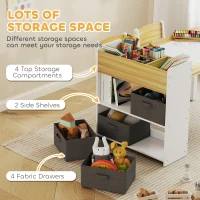 Qaba Kids Table and Chairs Set, Toddler Art Table and Chair Set with Paper Roll, Storage Shelves and Drawers, Natural Wood(m-6)
