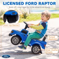 Qaba Toddler Car Licensed Ford Raptor with Headlights, Horn, Under Seat Storage, Anti-Tip Design for 18-36 Months, Blue(m-5)