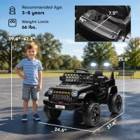 Qaba 12V Battery Powered Ride On Truck, Kids Electric Car with Spring Suspension, Remote, Horn, USB Music, Black(m-3)