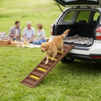 PawHut Dog Stairs for Car Truck SUV, Foldable Dog Ramp for Large Medium Small Dogs, Brown(m-8)