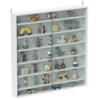 HOMCOM 7-Tier Display Cabinet, Shot Glass Display Case, Glass Curio Cabinet with 2 Glass Doors and 6 Adjustable Shelves, White(m-8)