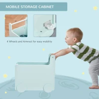 Qaba's Kids' Storage Cabinet, Organizer for Books, Crafts, Rollable Toy Chest Safely Transport Bookshelf with Included Wheels, Clean Play Room, Blue(m-5)