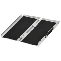 HOMCOM Wheelchair Ramp 2FT, Folding Aluminum Threshold Ramp with Non-Slip Surface, Transition Plates, 600lbs Weight Capacity, Handicap Ramp for Home, Doorways, Curbs, Steps(m-15)