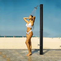 Outsunny 7ft Outdoor Solar Heated Shower with 360 Rotating Shower Head, Foot Shower Faucet, Temperature and Pressure Adjustable, Holds 9.2 Gallons for Backyard Pool(m-2)