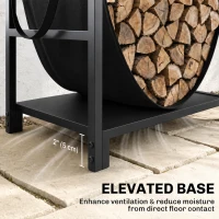 Outsunny 19 Inch Firewood Rack with Carrier, 110 lb Heavy Duty Steel Log Store Indoors, Fireplace Log Storage Holder, Black(m-7)