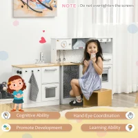 Qaba Kids Wooden Kitchen Playset with Sound Effects and Tons of Countertop Space, Wooden Corner Play Kitchen Set with Washing Machine, Imaginative Toy Pretend Restaurant, Ages 3-6, White(m-5)