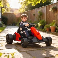Qaba 24V Electric Go Kart with Dual 150W Motors, Adjustable Seat & 11.2MPH High Speed, Slow Start, 5-Point Harness, Red(m-8)