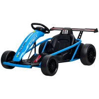 Qaba 24V 7AH Kids Electric Go Kart, 8.1 MPH Battery Powered Drift Kart with Dual Motors, Soft Start for 8-12 Years, Blue(m-1)