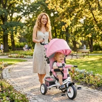 Qaba 6 in 1 Tricycle for Toddler 1-5 Years with Parent-Push Handle, Pink(m-8)