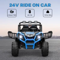 Qaba 2 Seater 24V Kids Electric Car w/ Remote Control, 3 Speed, LED Lights, Music, Horn, Spring Suspension, Slow Start, Blue(m-4)