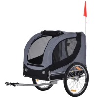 PawHut Dog Bike Trailer, Pet Cart, Bicycle Wagon, Travel Cargo, Carrier Attachment with Hitch, Foldable for Travelling, for Small Medium Dogs, Grey(m-11)