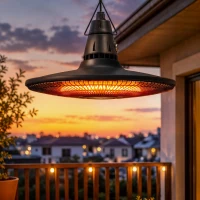 Outsunny 1500W Electric Patio Heater, IP65 Hanging Infrared Outdoor Heater with Carbon Fiber Tube, Remote Control, Black(m-10)