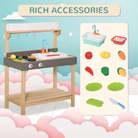 Outsunny Kids Kitchen, Playset Game with Sink, Running Water, Vegetable, Dish for 3-7 Years Old(m-6)