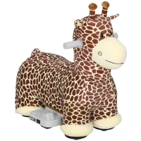 Qaba Kids Electric Ride On Giraffe, 6V Battery Powered Ride On Toy with Washable Cover, Music for 1.5-5 Years, Brown(m-11)