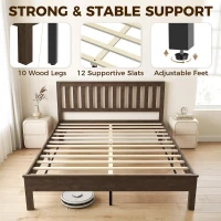 HOMCOM Queen Size Bed Frame with Headboard and Footboard, Mid-Century Modern Wood Platform Bed Frame, Walnut(m-4)