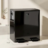 HOMCOM Trash Can, 2 x 5 Gallon Stainless Steel Garbage Can with Soft Close, Stay-Open Lid, Pedals, Inner Buckets, Black(m-3)