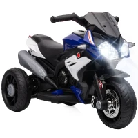 Qaba Kids Electric Motorcycle Ride-On Toy with 3 Wheels, Music, Horn, Lights, Blue(m-13)
