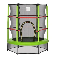 Outsunny 55" Kids Trampoline with Enclosure Net for Indoor/Outdoor, Trampoline for Boys and Girls Age 3-6 Years, Green(m-2)