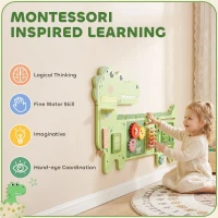 Qaba Busy Board Panels Wall-Mounted Montessori Sensory Toys Sensory Wall MDF 87 x 52 x 5.5 cm Dinosaur, Green(m-5)