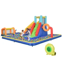 Outsunny 6 in 1 Kids Inflatable Bounce House with Slide, Pool, Climbing Wall, Water Cannon, Basketball Hoop, Football Stand(m-1)
