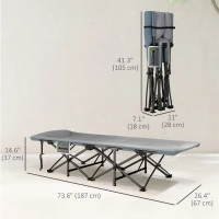 Outsunny 26.4" Wide Folding Bed, Camping Cot for Adults with Cushion, Storage Pocket, Max Load 330 LBS, Grey(m-3)