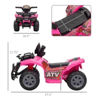 Aosom Kids Four Wheeler  Ride on Car, Motorized Quad, 6V Battery Powered Electric Quad with Songs for 18-36 Months, Pink(m-3)