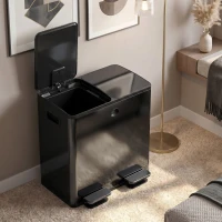 HOMCOM Trash Can, 2 x 5 Gallon Stainless Steel Garbage Can with Soft Close, Stay-Open Lid, Pedals, Inner Buckets, Black(m-8)