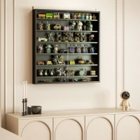 HOMCOM 7-Tier Display Cabinet, Shot Glass Display Case, Glass Curio Cabinet with 2 Glass Doors and 6 Adjustable Shelves, Black(m-1)