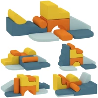 Qaba 9-Piece Soft Play Set, Kids Soft Play Foam Blocks with Detachable Cover for Climbing and Crawling, Multicolored(m-11)