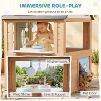 Qaba Kids Outdoor Playhouse, Wooden Cottage Play House with Pet Door, Play Kitchen, Half Door and Windows for Indoor Outdoor(m-4)