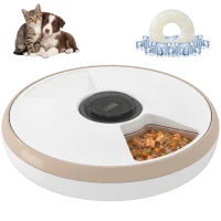 PawHut Automatic Cat Feeder for Dry Wet Food Timed Cat Dog Food Dispenser with 6 Trays 1 Ice Pack Battery Powered Light Brown(m-13)