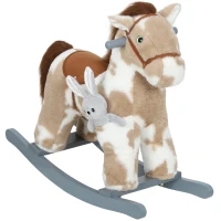 Qaba Rocking Horse, Kids Plush Horse Rocker with Rabbit Toy and Realistic Neigh for Toddlers 2–5 Years Old, Brown(m-11)