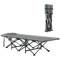Outsunny 26.4" Wide Folding Bed, Camping Cot for Adults with Cushion, Storage Pocket, Max Load 330 LBS, Grey(m-9)