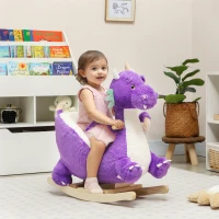 Qaba Baby Rocking Horse, Kids Ride On Dragon Toy with Realistic Dragon Roar and Safety Belt for Kids 18–36 Months, Purple(m-2)