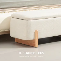 HOMCOM Storage Ottoman with Linen-Look Upholstery, Storage Bench with Safety Hinges and Wooden Legs for Bedroom, Cream White(m-6)