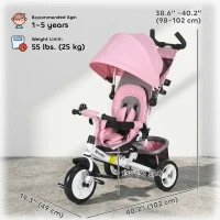 Qaba 6 in 1 Tricycle for Toddler 1-5 Years with Parent-Push Handle, Pink(m-3)