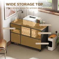 HOMCOM File Cabinet, 2 Drawer Mobile Lateral Filing Cabinet Printer Stand with Lock, Charging Station, Hanging Bars, Black(m-7)