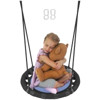 Qaba 24 inch Saucer Tree Swing Set for Kids with Adjustable Hanging Ropes for Outdoor, Backyard, Blue(m-9)