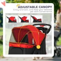PawHut Pet Stroller for Small Dogs, 3 Rubber Wheels, One-click Easy Folding All-Terrain Dog Stroller, Adjustable Canopy, Zippered Mesh Window Door, Storage Basket, Red(m-9)