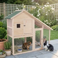 PawHut 55" L 2-Tier Wooden Rabbit Hutch Bunny Cage(m-11)