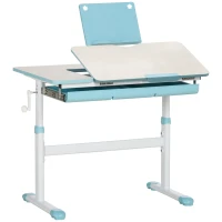 Qaba Kids Desk, Height Adjustable Children School Study Table, Student Writing Desk with Tilt Desktop, Drawer, Reading Board, Blue(m-1)