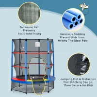 Outsunny Φ5FT Kids Trampoline with Enclosure Net for Age 3 to 6 Years, Mixed Color(m-6)
