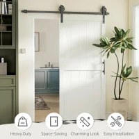 HOMCOM 36inx84in Barn Door with 6FT Sliding Door Hardware Kit, Handle, Upgraded Rollers and Floor Guide, Waterproof, White(m-6)