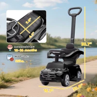 Qaba Mercedes-Benz C-Class Licensed Ride-On Push Car, Baby Stroller Walking Car with Parent Control Handle, Horn, Black(m-3)