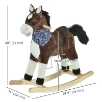 Qaba Kids Plush Ride-On Rocking Horse Toy Cowboy Rocker with Fun Realistic Sounds for Child 3-6 Years Old, Brown(m-3)