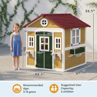 Outsunny Wooden Playhouse for Kids Outdoor with Doors, Windows, Planter Pots and Boxes for Toddlers 3-8 Years, Beige(m-4)