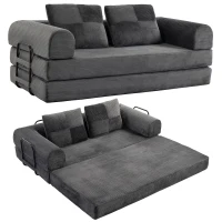 HOMCOM 5-in-1 Convertible Sofa Bed, L-Shaped Loveseat Reversible Sleeper Sofa with 2 Pillows, Dark Grey(m-13)