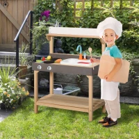 Outsunny Kids Kitchen, Playset Game with Sink, Running Water, Vegetable, Dish for 3-7 Years Old(m-10)