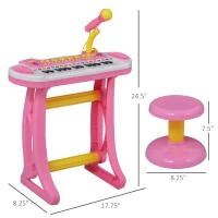 Qaba Kids Toy Keyboard Piano Toddler Electronic Instrument with Stool, Microphone and Bright Flashlight for Children Birth Gift, Pink(m-3)